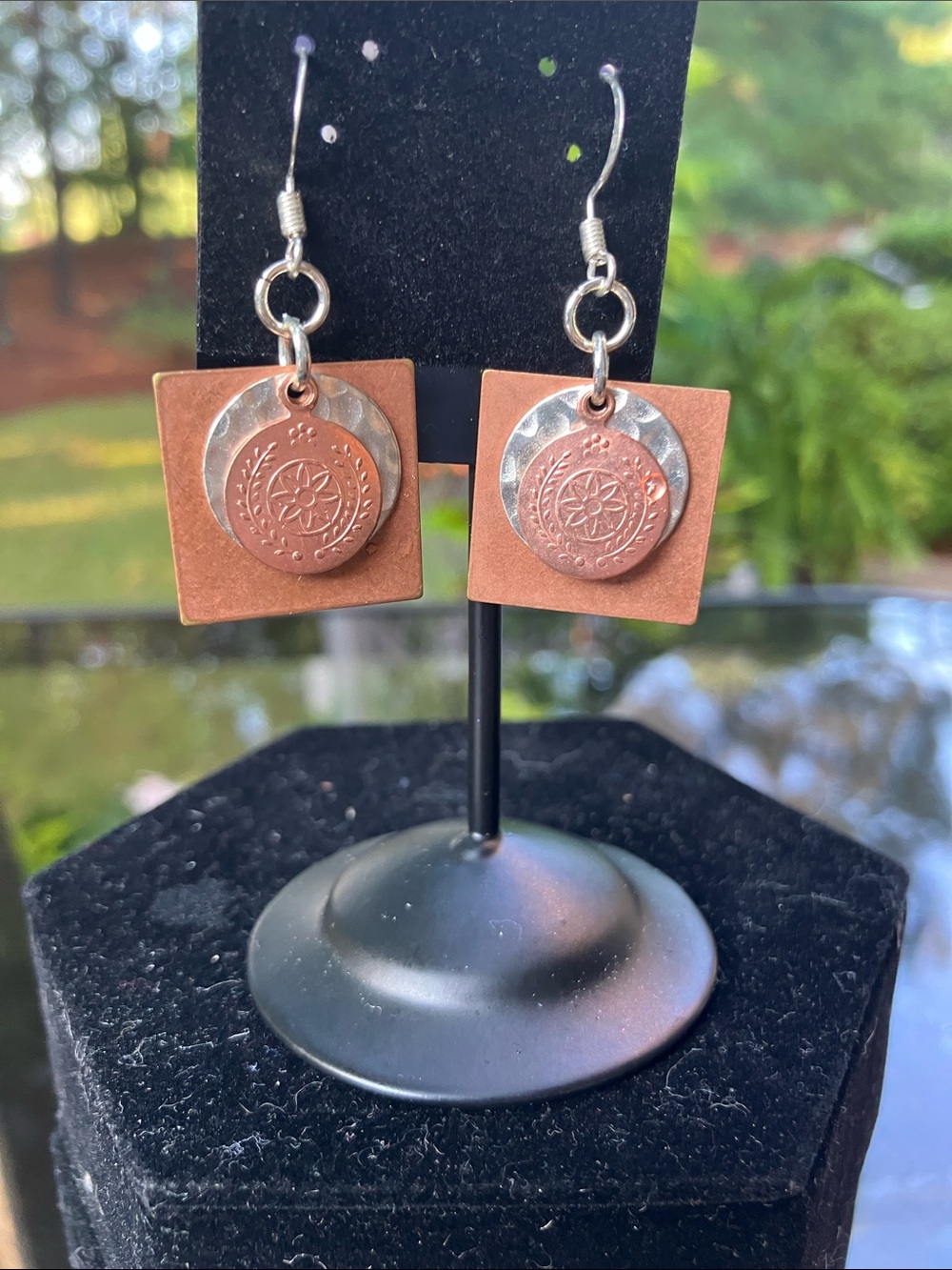 Tri-metal Medallion Square Drop Earrings - Women’s Jewelry